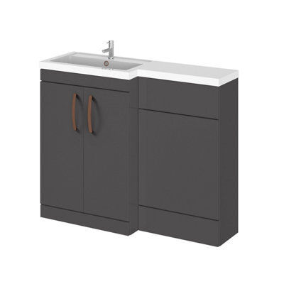 Balterley Left-Hand Bathroom Vanity And Wc Unit Combination With Basin - 1100mm - Gloss Grey With Copper Handles - image 1