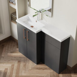 Balterley Left-Hand Bathroom Vanity And Wc Unit Combination With Basin - 1100mm - Gloss Grey With Copper Handles - thumbnail 3