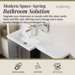 Balterley Left-Hand Bathroom Vanity And Wc Unit Combination With Basin - 1100mm - Gloss Grey With Copper Handles - thumbnail 2