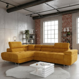 Torezio Corner Sofa Bed With Adjustable Headrests Sleeping Function Storage Upholstered Back 274X203X90 Mustard Left