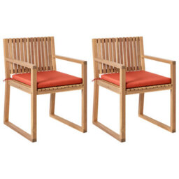 Beliani Set Of 2 Garden Chairs With Cushions Sassari Premium Certified Acacia Wood Red