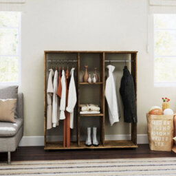 Mobile Double Open Wardrobe Clothes Hanging Rail, Rustic Brown - thumbnail 5