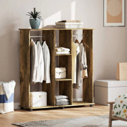 Mobile Double Open Wardrobe Clothes Hanging Rail, Rustic Brown - thumbnail 2