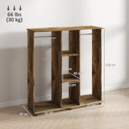 Mobile Double Open Wardrobe Clothes Hanging Rail, Rustic Brown - thumbnail 3