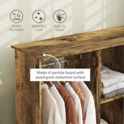Mobile Double Open Wardrobe Clothes Hanging Rail, Rustic Brown - thumbnail 6