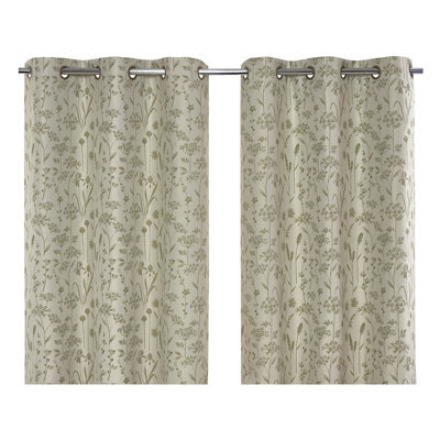 GoodHome Otema Light Green Herbarium Lined Eyelet Curtain (W)167Cm (L)228Cm, Pair - image 1