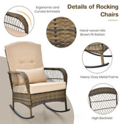 Costway 3 Pieces Rocking Chair Set Outdoor Wicker Furniture Tempered Glass Coffee Table - thumbnail 8