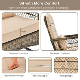 Costway 3 Pieces Rocking Chair Set Outdoor Wicker Furniture Tempered Glass Coffee Table - thumbnail 6