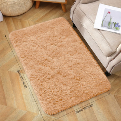 Aspire Homeware Non-Slip Beige Shaggy Rug Soft Fluffy Washable Doormat, (L)80Cm X (W)50Cm - image 1