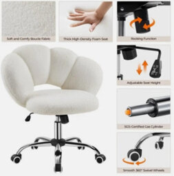 Boucle Desk Chair Cloud-Shaped Vanity Chair Adjustable Swivel Home Office Chair - thumbnail 5