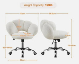 Boucle Desk Chair Cloud-Shaped Vanity Chair Adjustable Swivel Home Office Chair - thumbnail 3