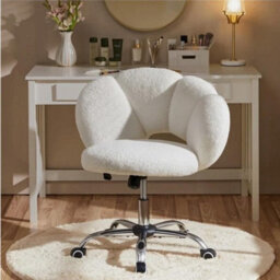 Boucle Desk Chair Cloud-Shaped Vanity Chair Adjustable Swivel Home Office Chair - thumbnail 2