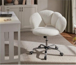 Boucle Desk Chair Cloud-Shaped Vanity Chair Adjustable Swivel Home Office Chair - thumbnail 7