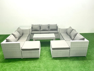 Fimous Rattan Garden Outdoor Furniture Set 11 Seater Garden Sofa Oblong Coffee Table Set 2 Big Stools Side Table - image 1