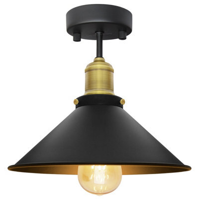 Long Life Lamps Company Modern Vintage Industrial Flush Mount Ceiling Light Brass Black Scone Shade M0033 - image 1