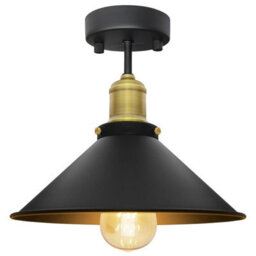 Long Life Lamps Company Modern Vintage Industrial Flush Mount Ceiling Light Brass Black Scone Shade M0033 - thumbnail 1