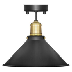 Long Life Lamps Company Modern Vintage Industrial Flush Mount Ceiling Light Brass Black Scone Shade M0033 - thumbnail 3
