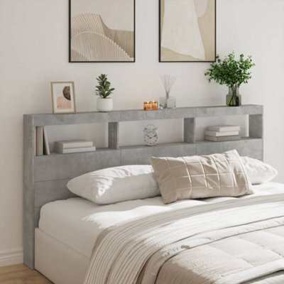 Berkfield Headboard Cabinet With Led Concrete Grey 200X17X102 Cm - image 1