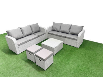 Fimous Outdoor Garden Furniture Sets 8 Seater Wicker Rattan Furniture Sofa Sets High Back Lounge Sofa Stools Light Grey - image 1