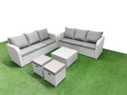 Fimous Outdoor Garden Furniture Sets 8 Seater Wicker Rattan Furniture Sofa Sets High Back Lounge Sofa Stools Light Grey - thumbnail 1