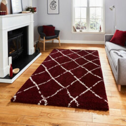 Red Cream Shaggy Geometric Moroccan Modern Rug For Living Room, Bedroom And Dining Room-200Cm X 290Cm