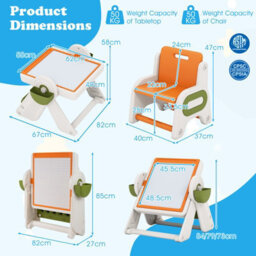 Gainoom 9-In-1 Kids Orange Activity Table & Chair Set Folding & Rotating Art Easel Table Water & Sand Sensory Play Table 18 Month+ - thumbnail 2