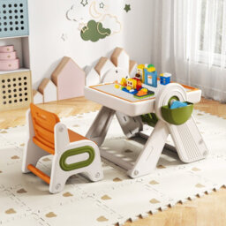 Gainoom 9-In-1 Kids Orange Activity Table & Chair Set Folding & Rotating Art Easel Table Water & Sand Sensory Play Table 18 Month+ - thumbnail 3