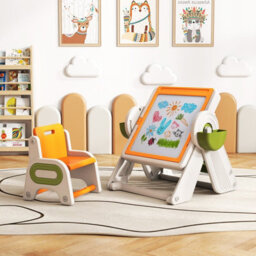 Gainoom 9-In-1 Kids Orange Activity Table & Chair Set Folding & Rotating Art Easel Table Water & Sand Sensory Play Table 18 Month+ - thumbnail 4