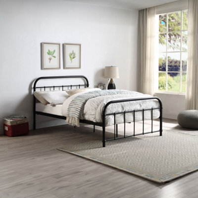 SlumberWorx Tewin Vintage Hospital Style Black Double Metal Bed Frame - image 1