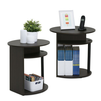 Walplus Furinno Jaya Simple Design Oval End Table, Walnut, Set Of 2 - image 1