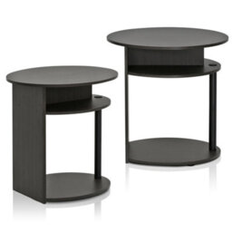 Walplus Furinno Jaya Simple Design Oval End Table, Walnut, Set Of 2 - thumbnail 2