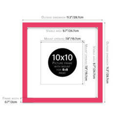 "10X10"" Bright Pink Picture Frame - 10X10"" Square Frame With 8X8"" Mount For 10X10""/8X8"" Pictures Art Deco Style Room Decor, 1 Pack" - thumbnail 2