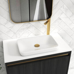 Royal Bathrooms Orion 800mm Hale Black Floor Standing Plain White Countertop Vanity Unit 2 Door With Qubix Basin & Brushed Brass Accent Trim - thumbnail 5