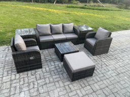 Fimous Garden Furniture Sets 6 Pieces Wicker Rattan Furniture Patio Sofa Sets With Reclining Chair 3 Seater Sofa - thumbnail 2