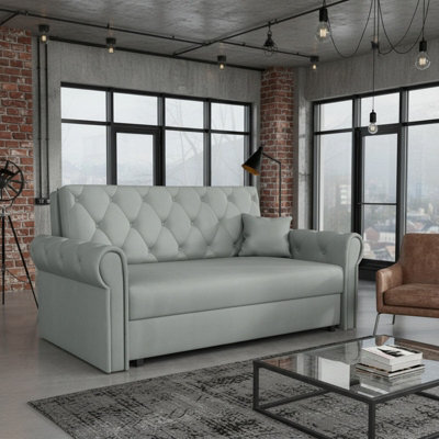 Viva Roma Iii Living Room Sofa Bed With Storage Polyurethane Foam Hr Foam Wave Springs Metal Legs 168X85X98Cm Light Grey - image 1