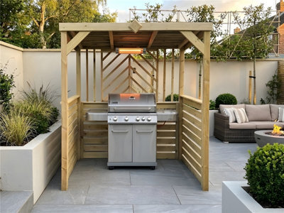 Edecks Deluxe The Grillhouse Wooden Bbq Shelter With Inner Shelves 6 X 7Ft - Half Sides Outdoor Garden Diy Barbecue Grill Gazebo - image 1