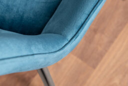 Furniturebox Elina White Marble Effect Round Pedestal Dining Table With Curved Black Support And 2 Blue Velvet Pesaro Silver Leg Chairs - thumbnail 9
