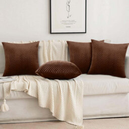 Ameha Coffee Embossed Velvet Cushion Cover Pack Of 4, Soft Anti Allergic Zip Closure, 18X18 Inch - thumbnail 8