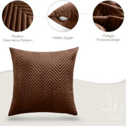 Ameha Coffee Embossed Velvet Cushion Cover Pack Of 4, Soft Anti Allergic Zip Closure, 18X18 Inch - thumbnail 3