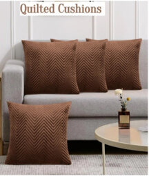 Ameha Coffee Embossed Velvet Cushion Cover Pack Of 4, Soft Anti Allergic Zip Closure, 18X18 Inch