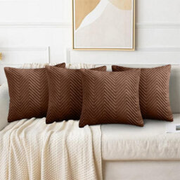 Ameha Coffee Embossed Velvet Cushion Cover Pack Of 4, Soft Anti Allergic Zip Closure, 18X18 Inch - thumbnail 4