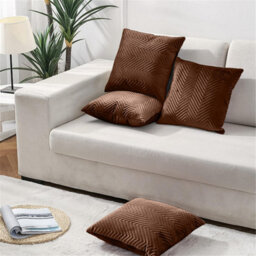 Ameha Coffee Embossed Velvet Cushion Cover Pack Of 4, Soft Anti Allergic Zip Closure, 18X18 Inch - thumbnail 7