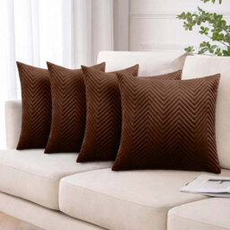 Ameha Coffee Embossed Velvet Cushion Cover Pack Of 4, Soft Anti Allergic Zip Closure, 18X18 Inch - thumbnail 2