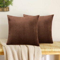Ameha Coffee Embossed Velvet Cushion Cover Pack Of 4, Soft Anti Allergic Zip Closure, 18X18 Inch - thumbnail 5