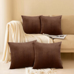 Ameha Coffee Embossed Velvet Cushion Cover Pack Of 4, Soft Anti Allergic Zip Closure, 18X18 Inch - thumbnail 6
