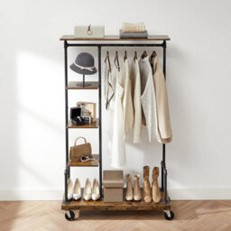 Vasagle Clothes Rack, Clothing Rack On Wheels, 5-Tier Garment Rack With Metal Pipes, Rustic Brown And Black - thumbnail 1