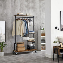 Vasagle Clothes Rack, Clothing Rack On Wheels, 5-Tier Garment Rack With Metal Pipes, Rustic Brown And Black - thumbnail 2