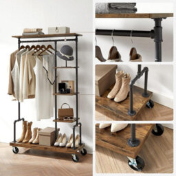 Vasagle Clothes Rack, Clothing Rack On Wheels, 5-Tier Garment Rack With Metal Pipes, Rustic Brown And Black - thumbnail 6