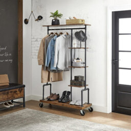 Vasagle Clothes Rack, Clothing Rack On Wheels, 5-Tier Garment Rack With Metal Pipes, Rustic Brown And Black - thumbnail 4