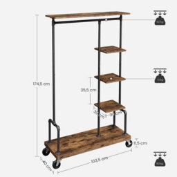 Vasagle Clothes Rack, Clothing Rack On Wheels, 5-Tier Garment Rack With Metal Pipes, Rustic Brown And Black - thumbnail 8